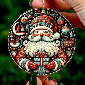 Scandinavian Folk Art Santa, Personalized Ceramic Christmas Ornament: Nordic Swedish Gift - Single and Double-sided