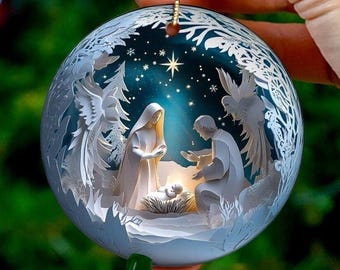 Nativity Scene Christmas Ornament: Porcelain Baby Jesus Ornament - Single and Double-sided options