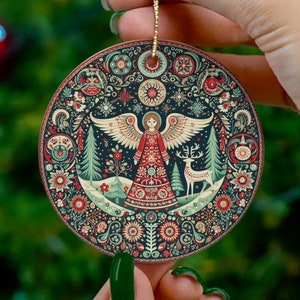 Folk Art Angel Christmas Ornament: Scandinavian Ceramic Keepsake