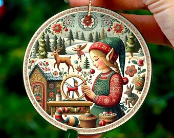 Folk Art Elf Christmas Ornament: Scandinavian Nordic Gift