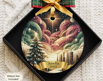 Personalized Stained Glass Design Ceramic Christmas Ornament