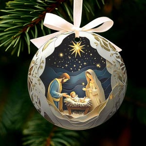 Nativity Christmas Ornament: Holy Family Ceramic Keepsake - Single and Double-Sided options