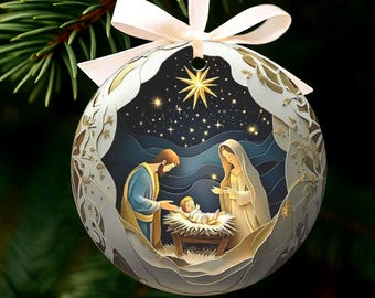 Nativity Christmas Ornament: Holy Family Ceramic Keepsake - Single and Double-Sided options
