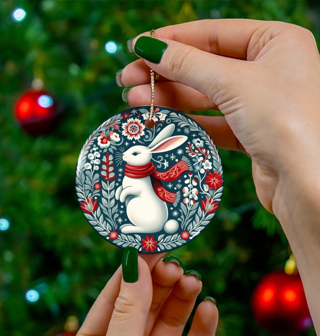 Scandinavian Bunny Rabbit Ornament: Folk Art Ceramic Hare - Single and ...