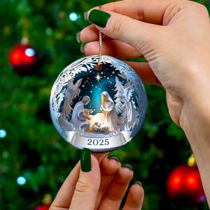 Adorno navideño del Nacimiento: Adorno de porcelana del Niño Jesús - Opciones de una o dos caras imagen 4