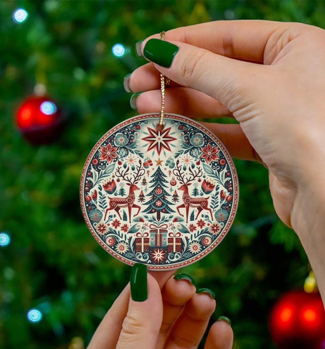 View of Scandinavian Folk Art Deer Ornament: Swedish Norwegian Design - Etsy