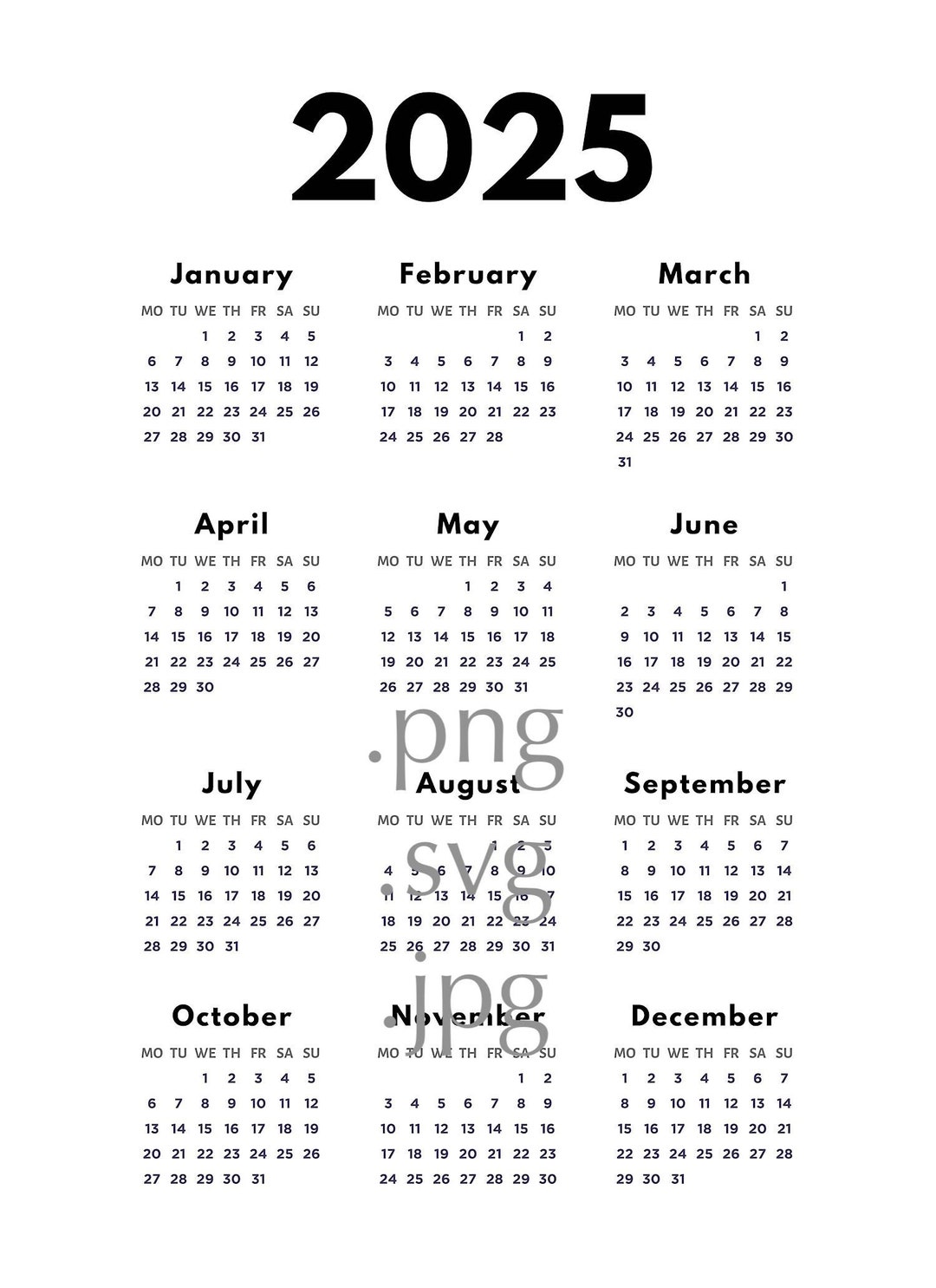 Calendar 2025 Png, Calendar Png, Transparent Background, Sublimation
