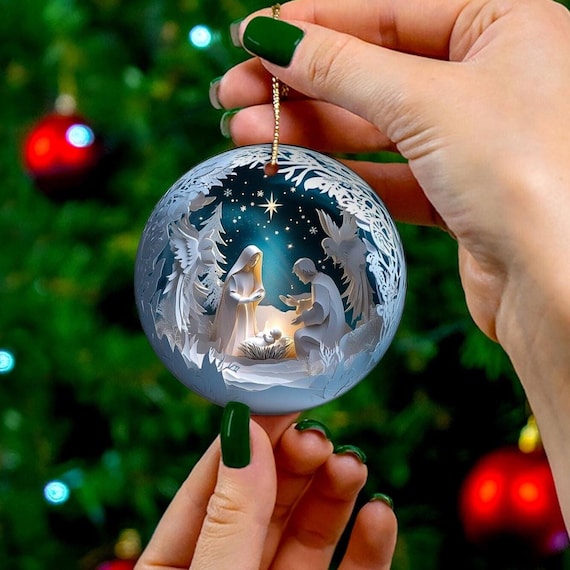 Nativity Scene Christmas Ornament: Porcelain Baby Jesus Ornament - Single and Double-sided options