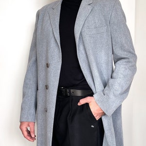 Vintage Helmut Lang men’s coat light blue herringbone coat wool cashmere  coat Helmut Lang jacket sz 50