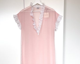 Vintage Yves Saint Laurent sleeping lingerie nightdress Saint Laurent pajamas RARE! 80's vintage night gown pink lace sleepdress sz S-M