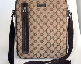 Vintage Gucci GG Monogram Bag Canvas Shoulder Bag Brown Vintage Gucci GG Monogram Bag Canvas Shoulder Bag Brown