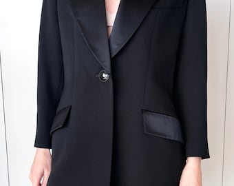 セリーヌヴィンテージスーツ Vintage Celine Blazer Black Wool Blazer Satin Black Silk