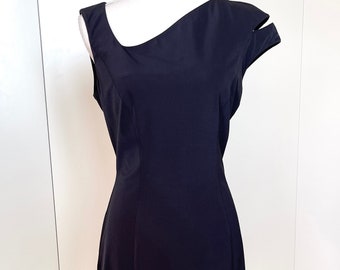 Vintage Thierry Mugler Dress: Asymmetric Navy Cocktail Midi