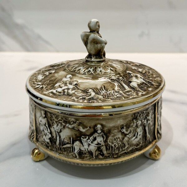Mid-Century Capodimonte Porzellan Schale Capodimonte Schmuckdose Capodimonte Cherub Porzellan Keksdose