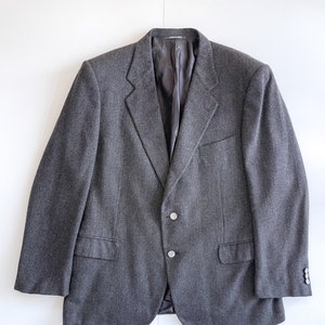 Vintage Yves Saint Laurent blazer gray herringbone jacket Loro Piana cashmere blazer YSL logo buttons sz 56 XL Saint Laurent men&#39;s coat