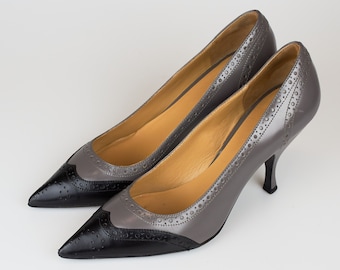 Vintage Miu Miu pointed toe shoes gray black twoo tone Miu Miu kitten heels shoes pumps Sz 37 EU Miu Miu high heels gray black sandals