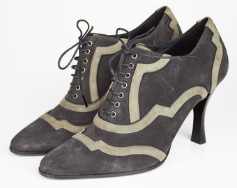 vintage Hermès boots gray suede boots lace-up ankle boots pointed toe booties Hermes paris