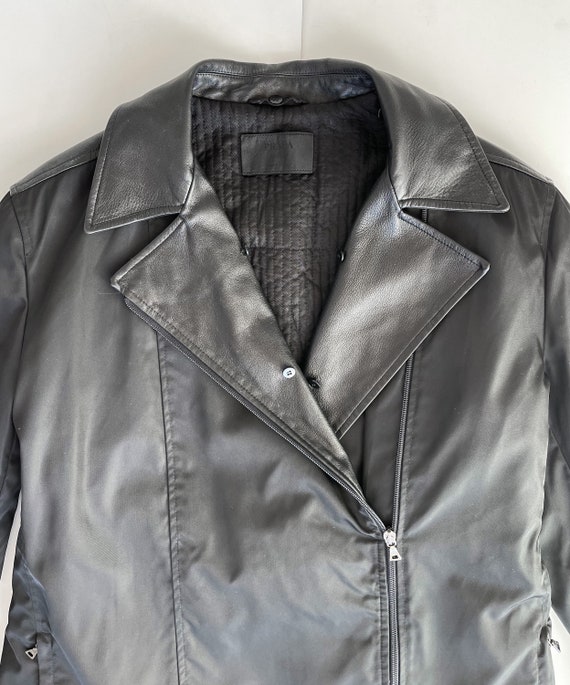 Vintage Prada Nylon Jacket Leather Collar Parts Sz 42 IT