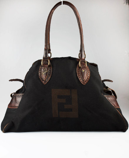 Fendi Zucca Print Neverful Tote Shoulder Bag - Leather/ Canvas, Brown/Black  For Sale at 1stDibs