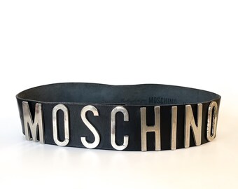 Vintage Moschino Black Leather Belt With Logo Buckle (size  display picture 3