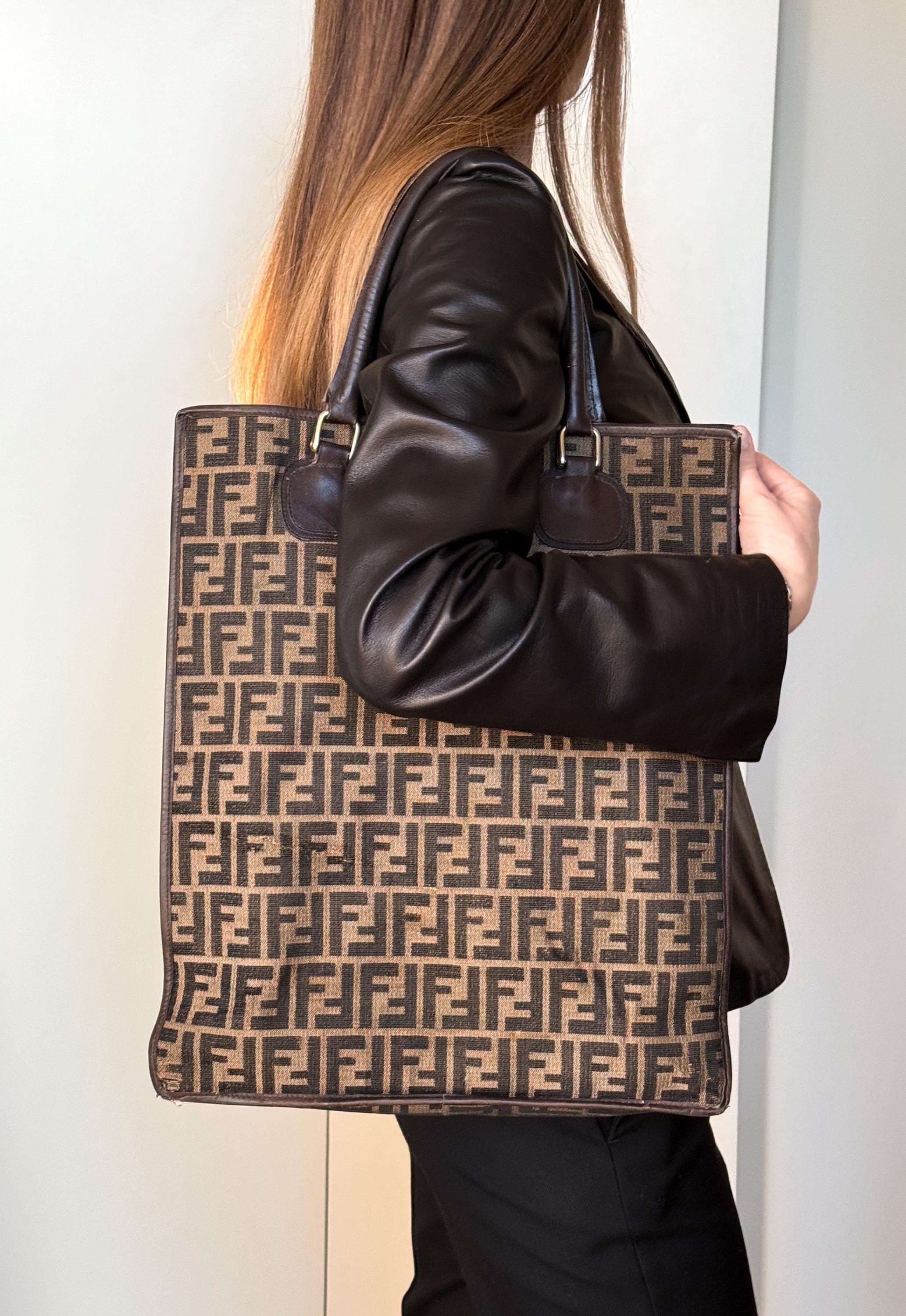 Vintage FENDI Zucca Monogram Tote Bag: Large Canvas & Leather