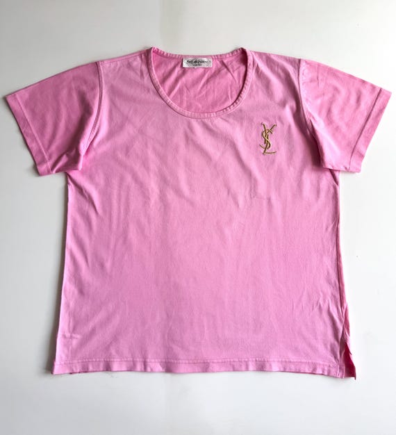 Vintage Yves Saint Laurent T-shirt: Pink YSL Logo Tee (fits M) - Etsy
