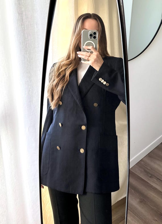 ヴィンテージ イヴ・サンローラン ウール ブレザー ネイビーブルー YSL