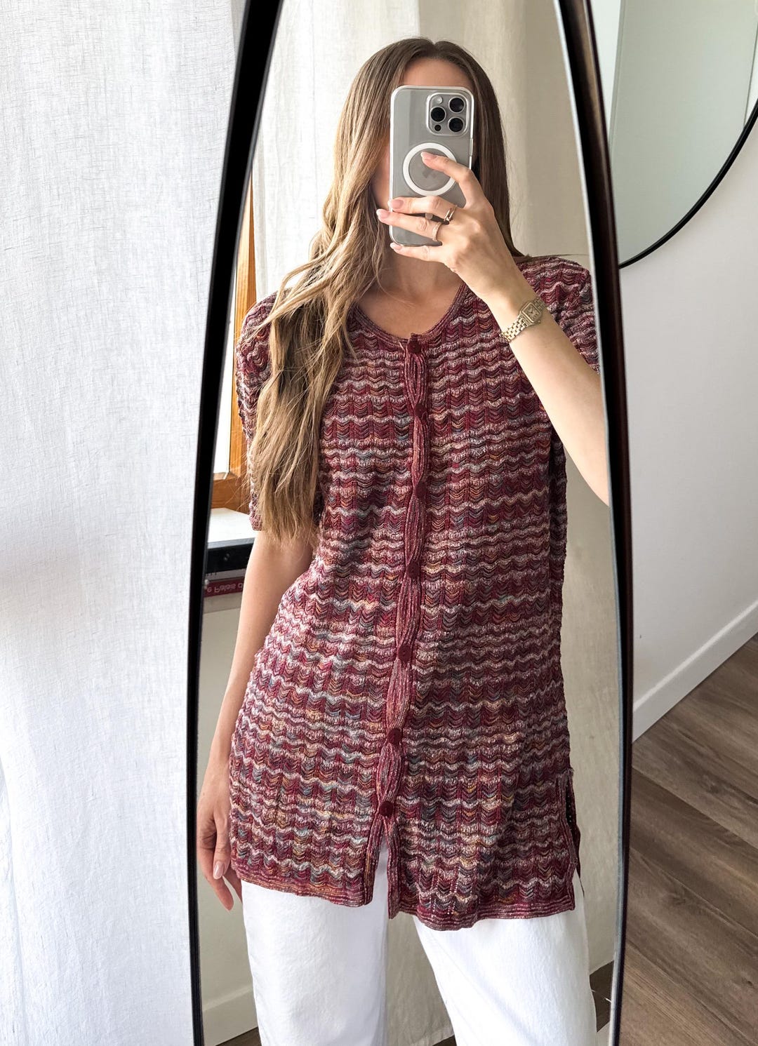 Blouse à manches longues en tissu à imprimé zig zag