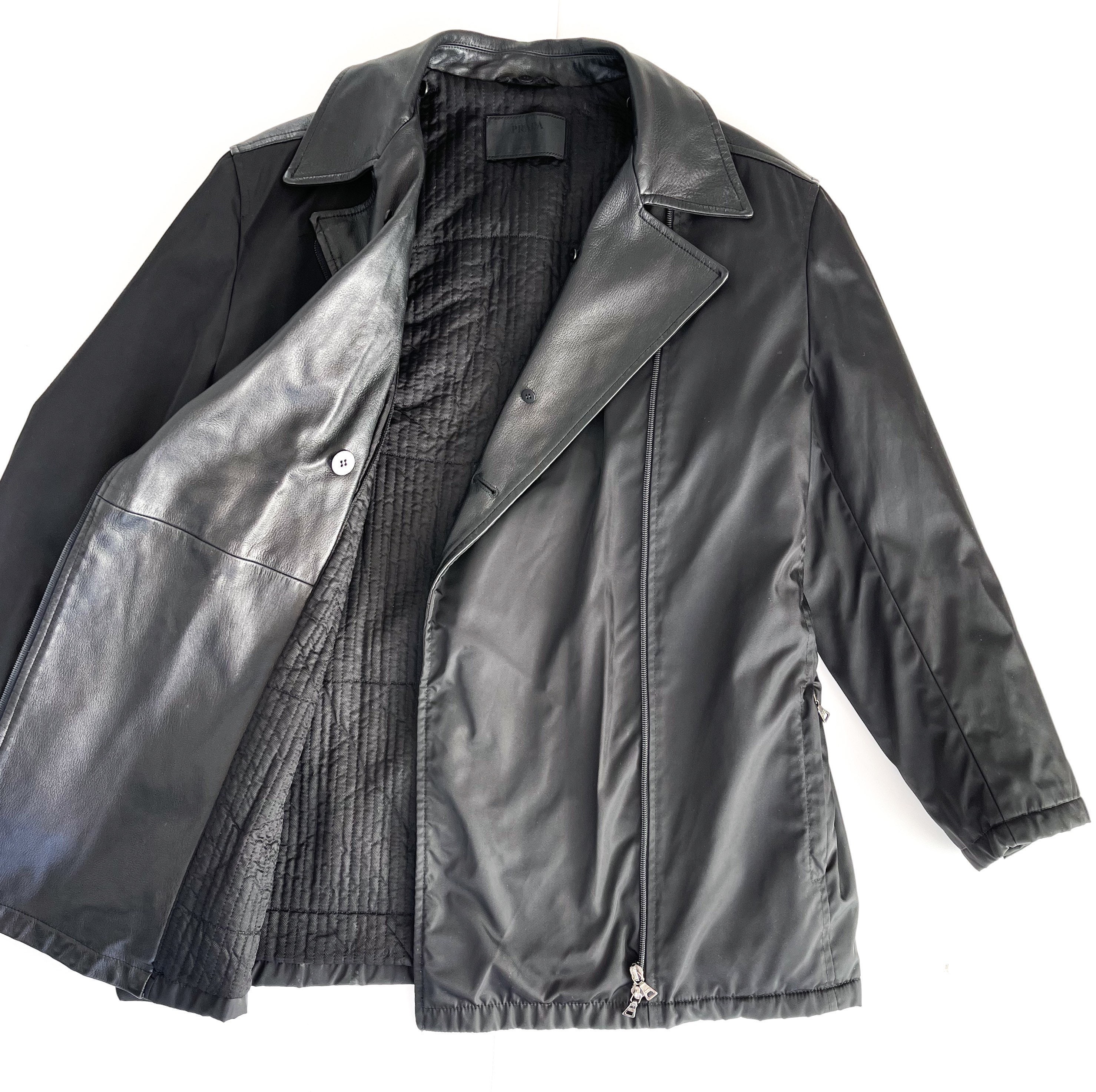 Vintage Prada Nylon Jacket Leather Collar Parts Sz 42 IT