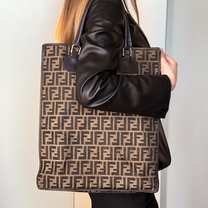 Vintage FENDI Zucca Monogram Tote Bag: Large Canvas & Leather