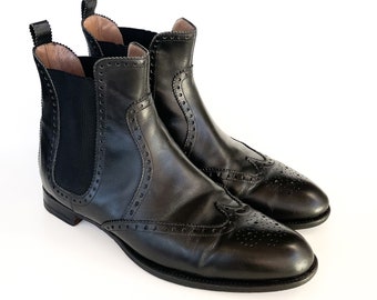 Vintage Hermes Brighton boots black leather Chelsea ankle boots Hermes boots black leather shoes sz 38,5 FR (37,5 EU) Chelsea black boots
