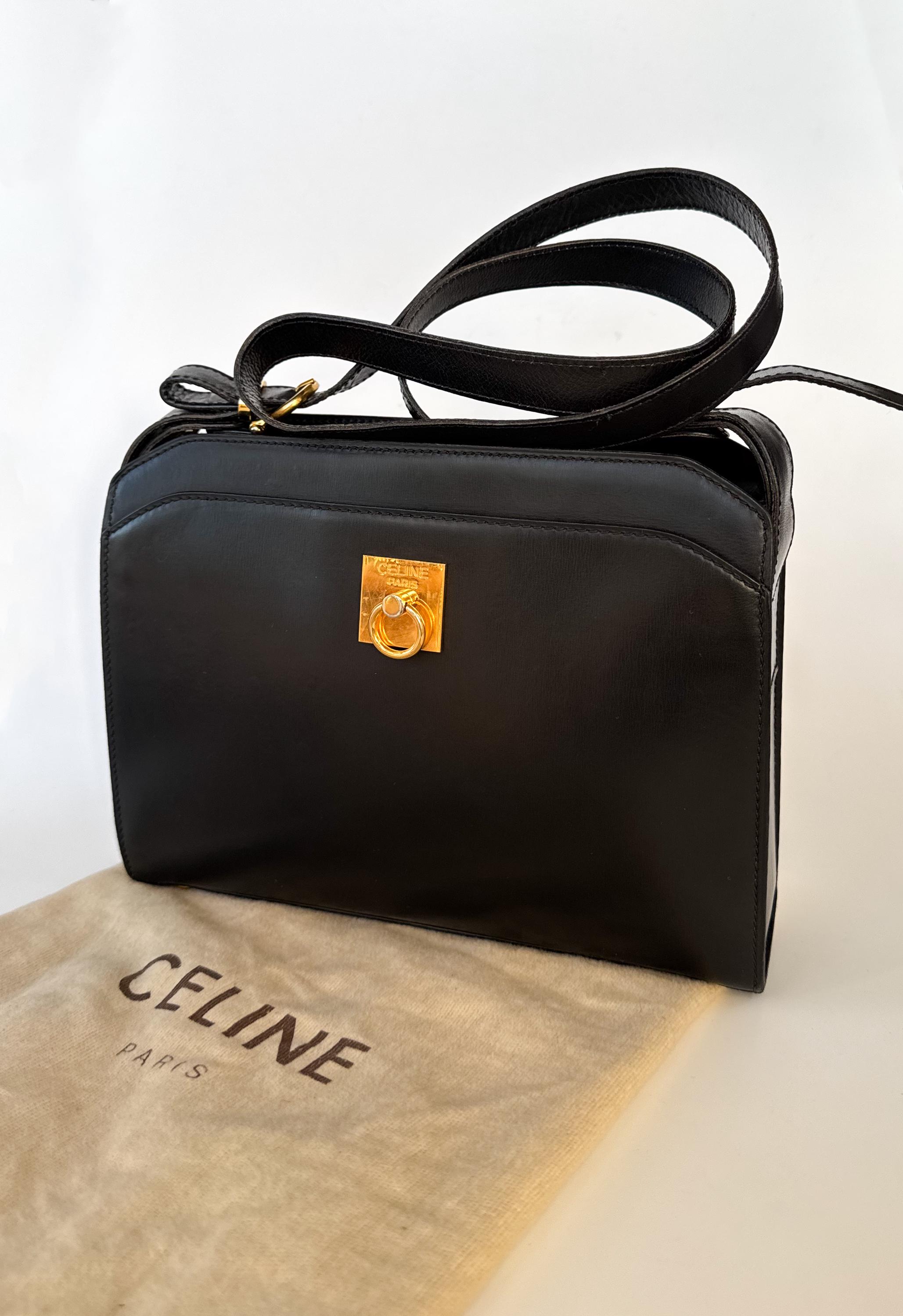 Celine Vintage Black Leather Bag - Etsy