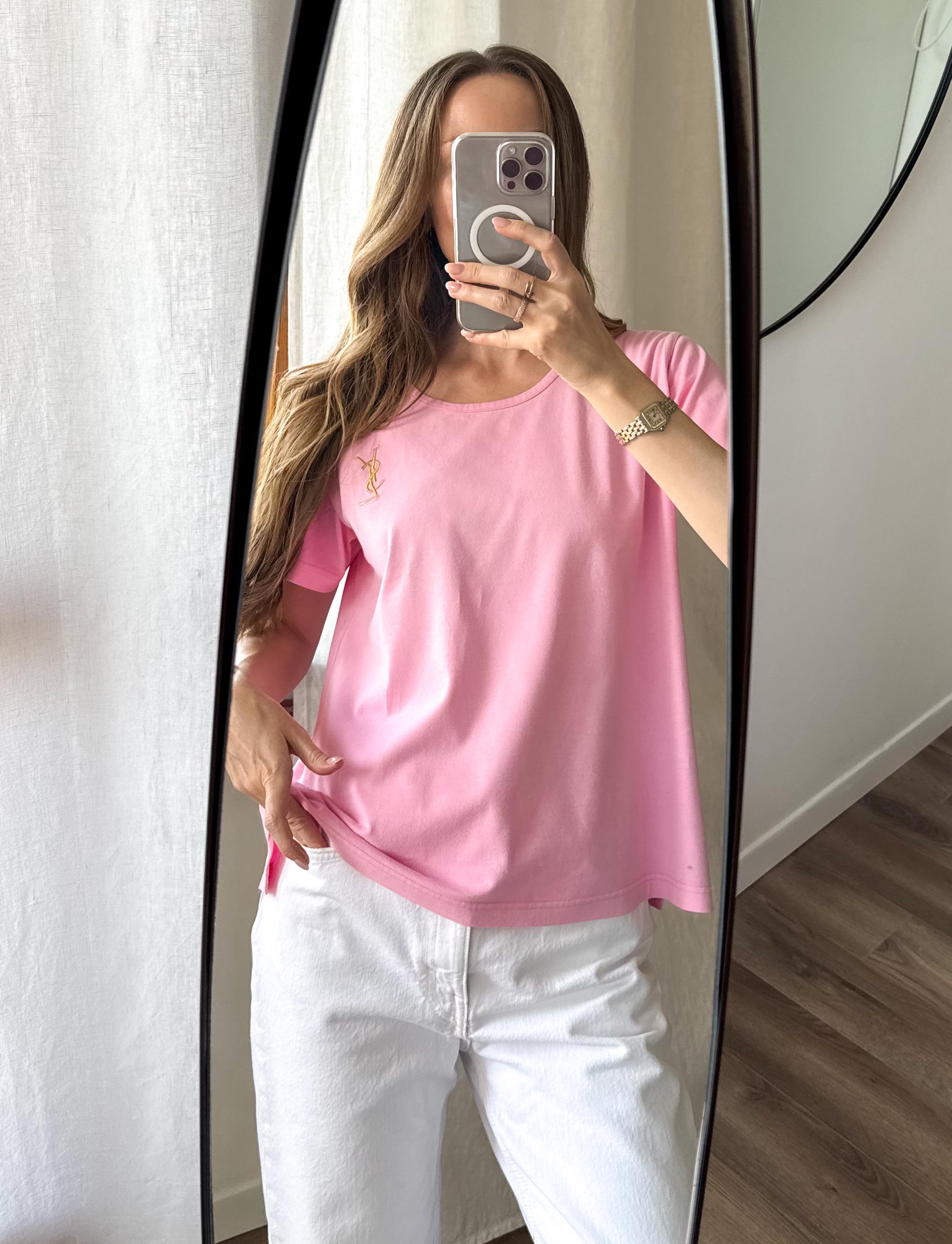 Vintage Yves Saint Laurent T-shirt: Pink YSL Logo Tee (fits M) - Etsy