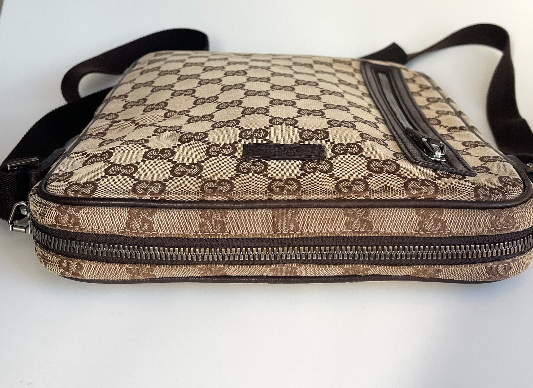 Vintage Gucci GG Monogram Bag Canvas Shoulder Bag Brown Vintage Gucci GG Monogram Bag Canvas Shoulder Bag Brown