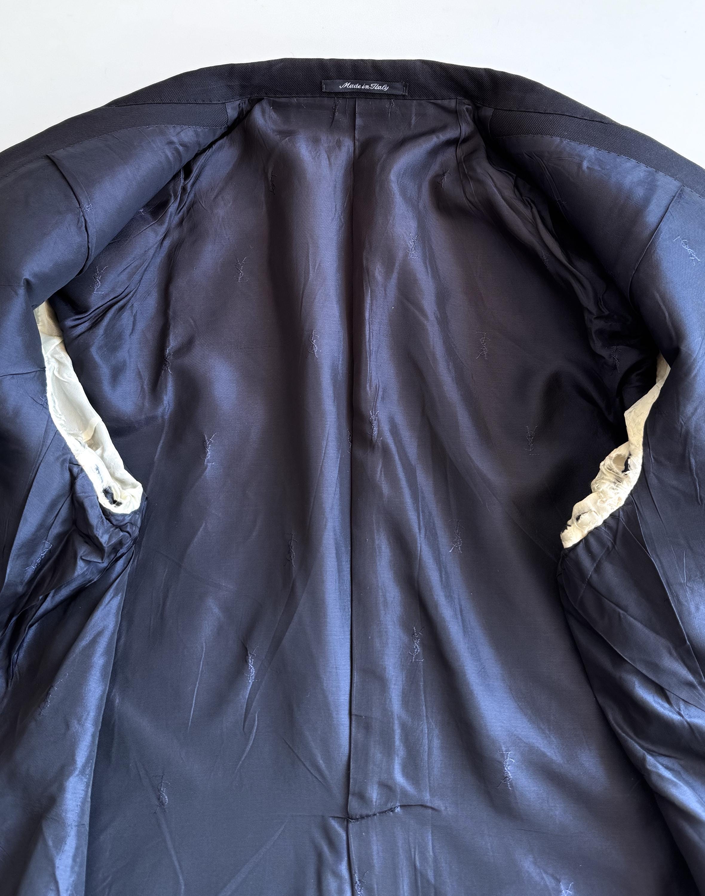 Vintage Yves Saint Laurent Blazer Blue Wool Double Breasted Coat