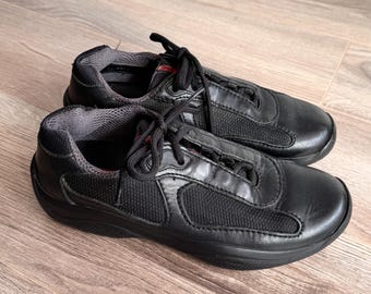 Vintage Prada Sneakers Linea Rossa America's Cup Black Leather