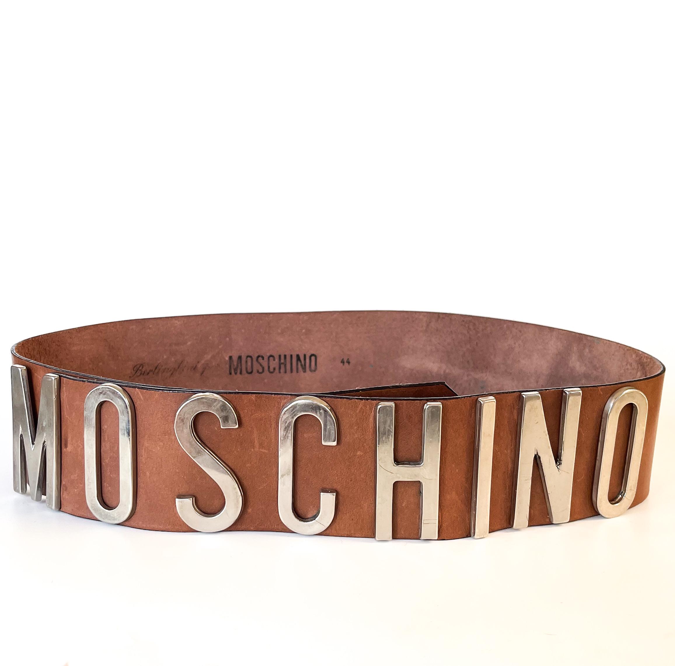 Moschino Redwall Tan Beige Patent Leather Heart Buckle Belt Size 44 Italy Moschino Redwall Swiss Appenzeller style belt with cows  main image 4