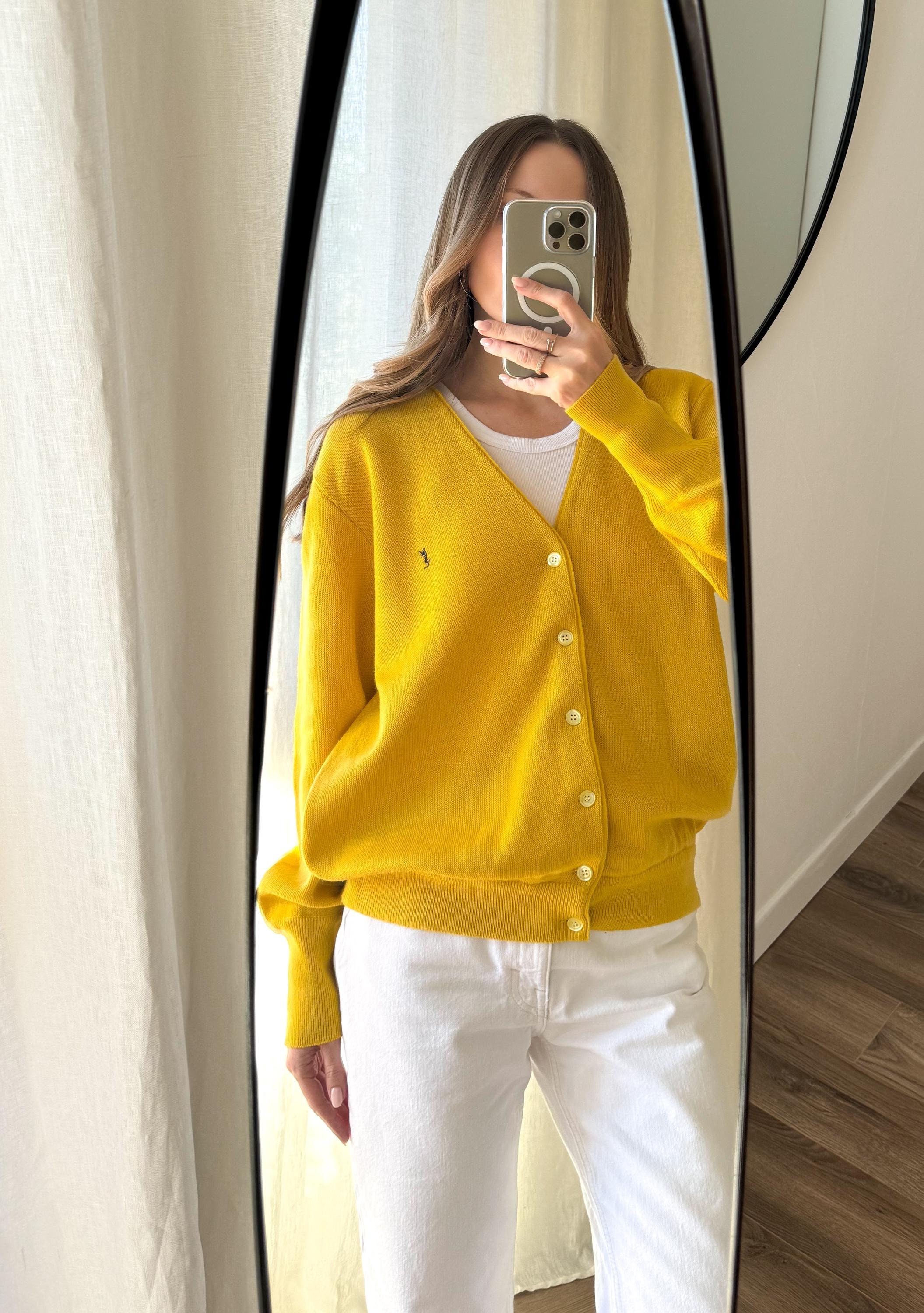 Vintage Yves Saint Laurent Cardigan Knitted Yellow Cardigan YSL