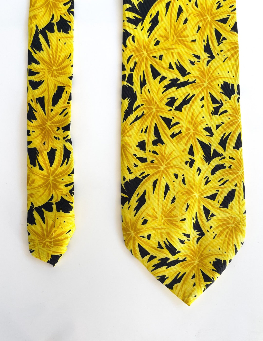 Vintage Gianni Versace Tie Mens Yellow Silk Palms Print Tie Etsy