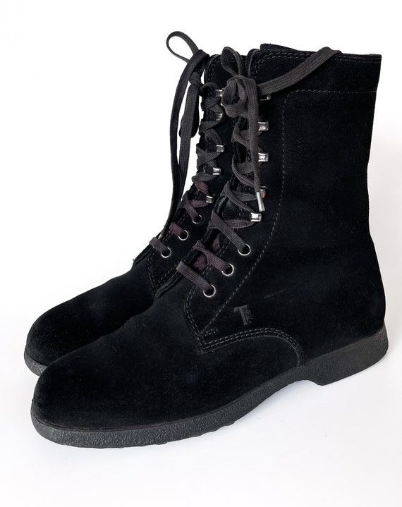 vintage Tod's suede boots lace up Tods boots blac… - image 3