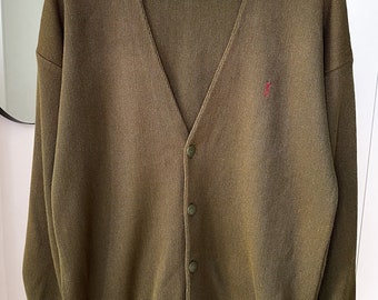 Vintage Yves Saint Laurent Cardigan Knitted Green Khaki