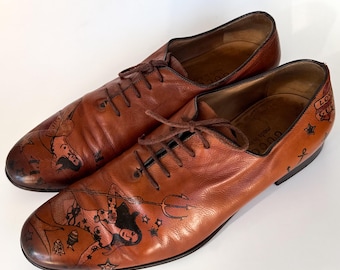 Vintage Gucci Tattoo Print Shoes 2009 Runway Mermaid Pin Up Leather Oxfords Rare Archive 42 men's