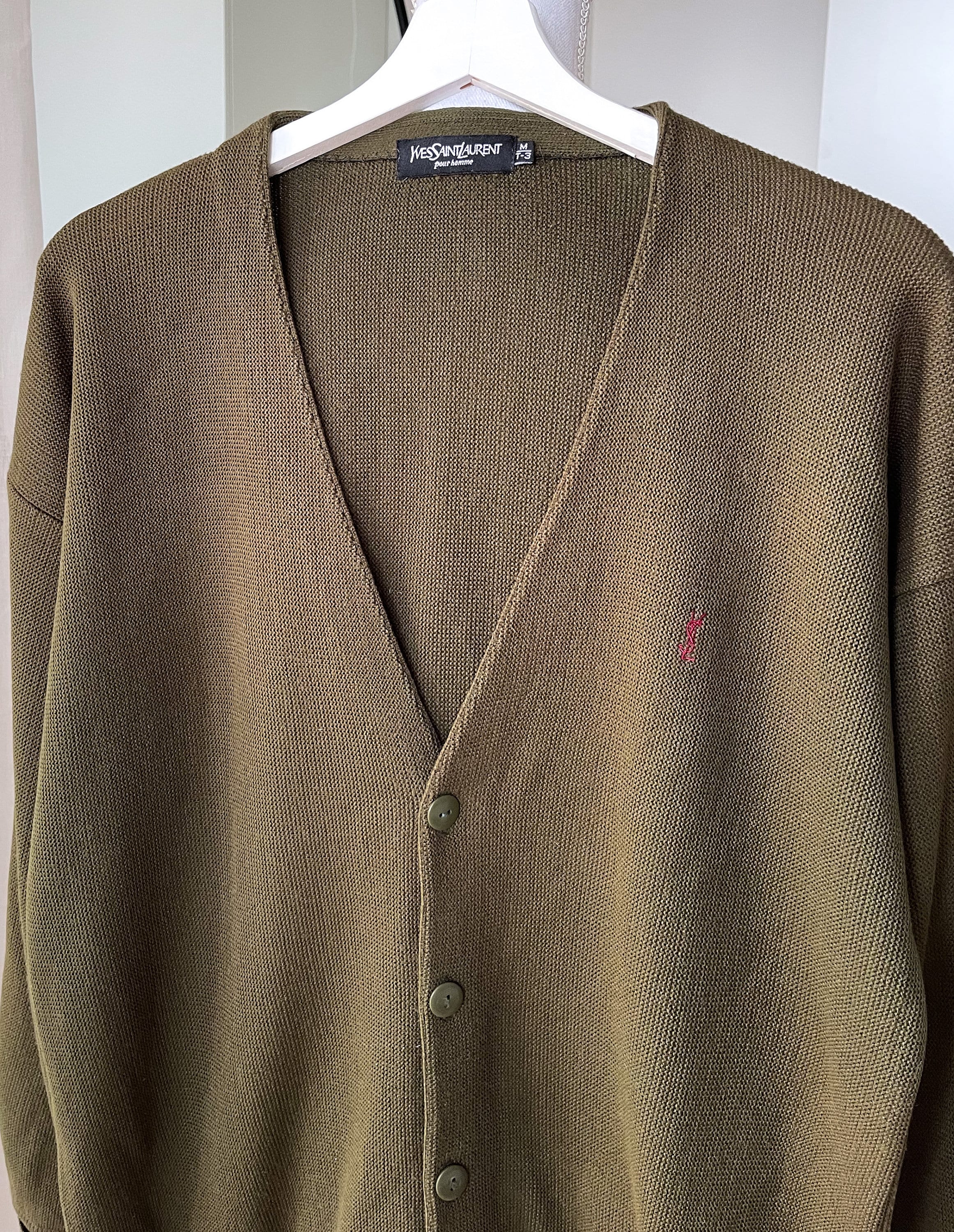 Vintage Yves Saint Laurent Cardigan Knitted Green Khaki Vintage Yves Saint Laurent Cardigan Knitted Green Khaki