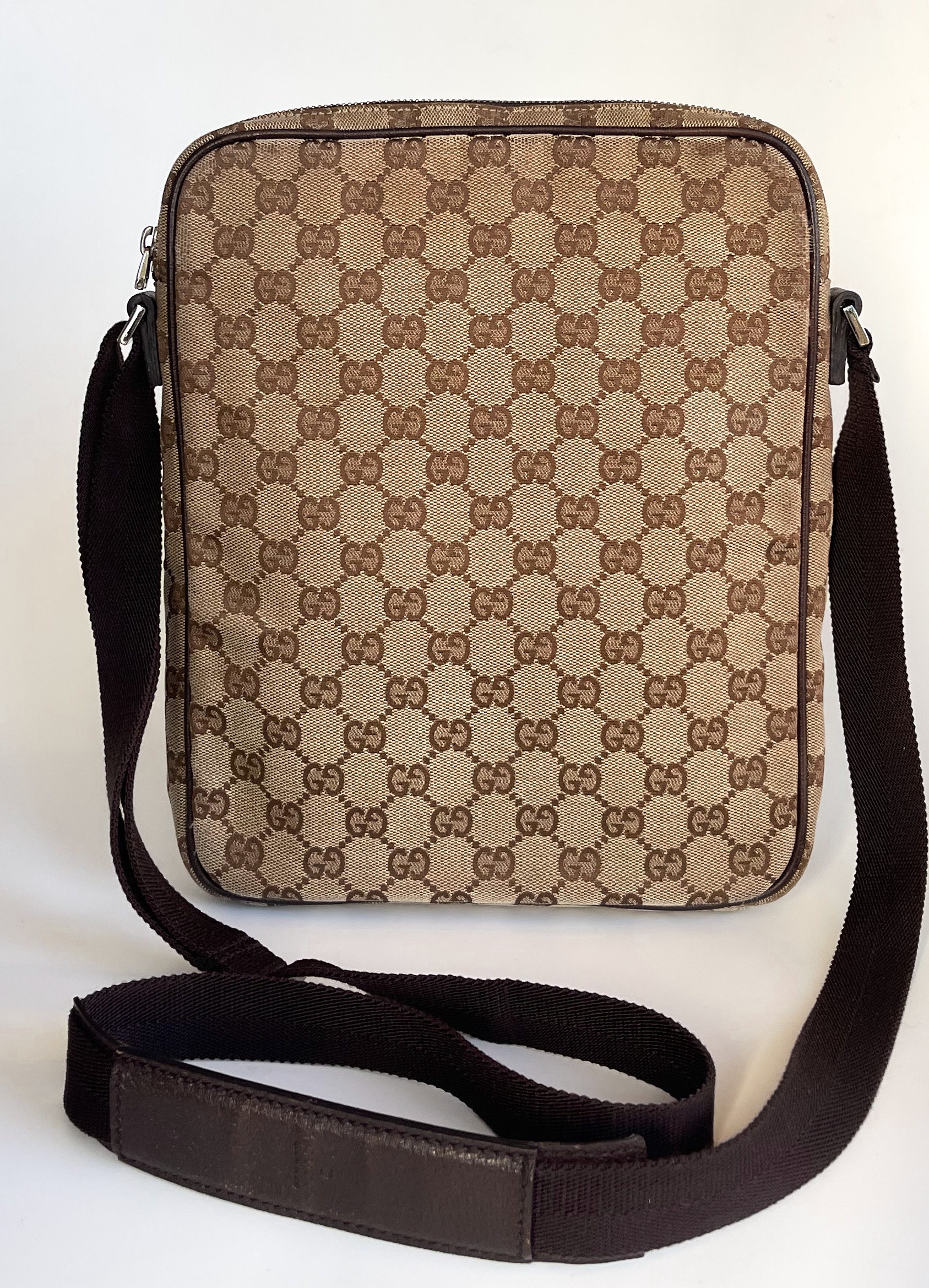 Vintage Gucci GG Monogram Bag Canvas Shoulder Bag Brown Vintage Gucci GG Monogram Bag Canvas Shoulder Bag Brown