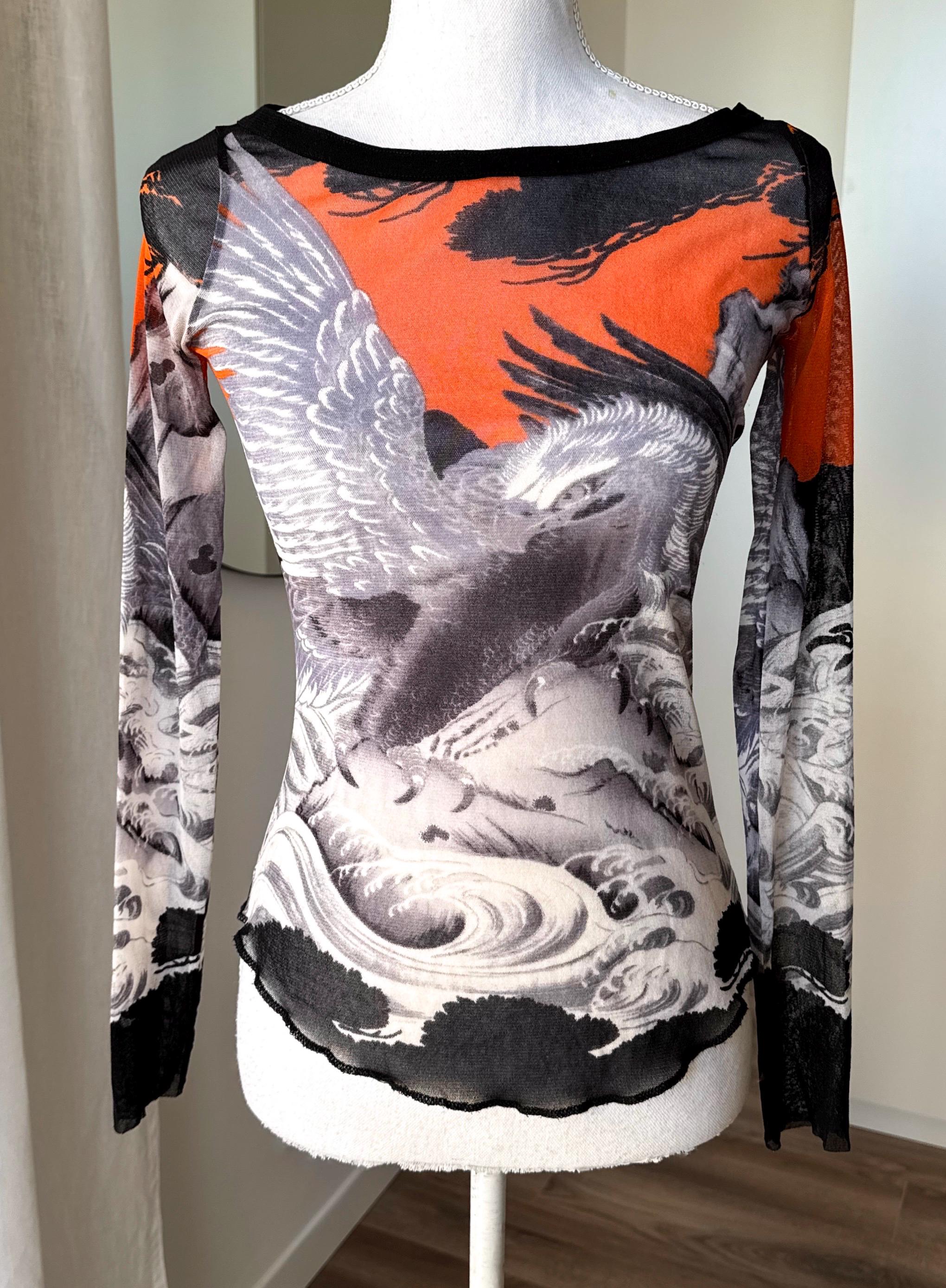 Jean Paul Gaultier Soleil Mesh Top Vintage 90s Archive Crane Print