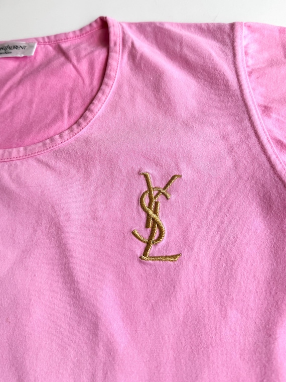 Vintage Yves Saint Laurent T-shirt: Pink YSL Logo Tee (fits M) - Etsy