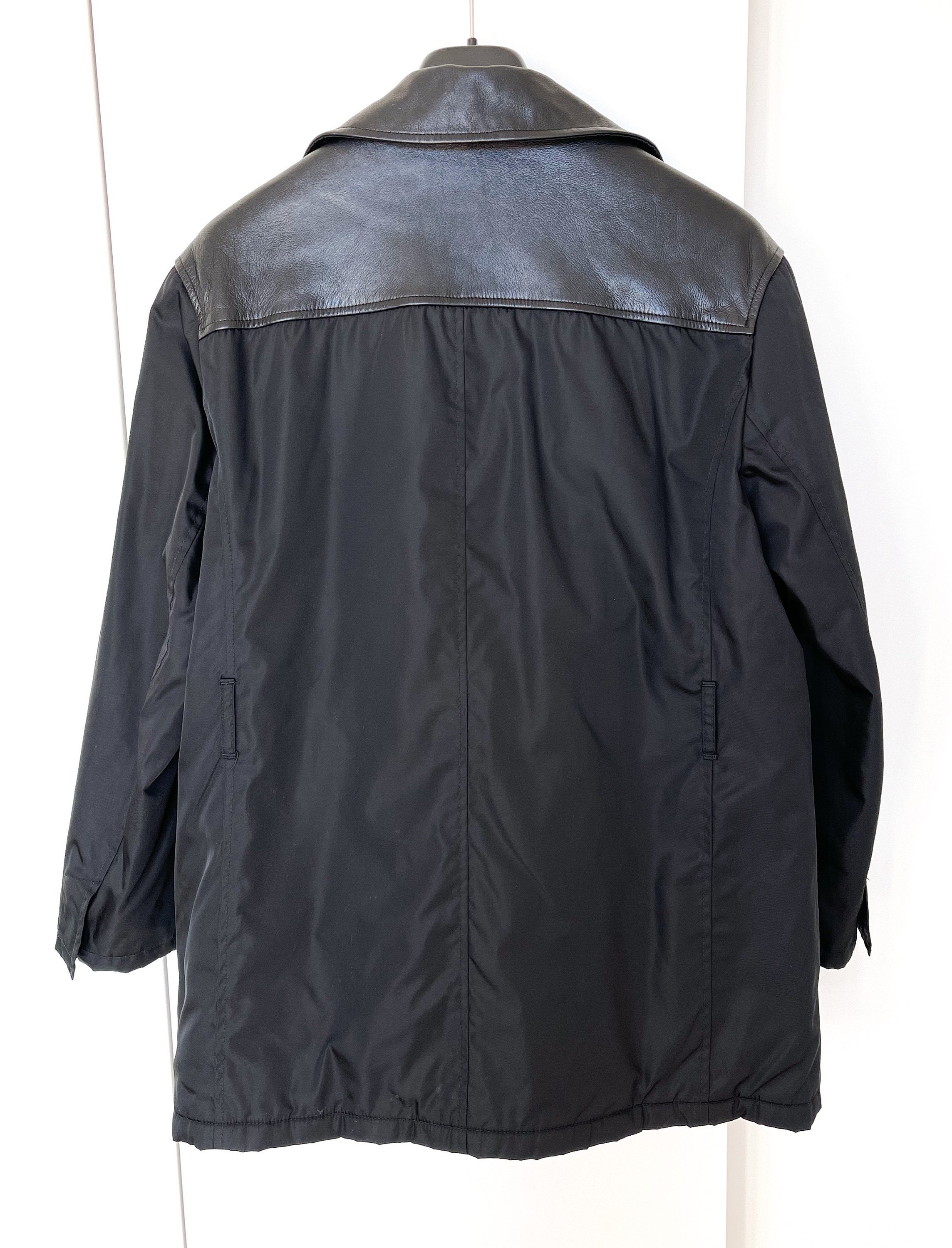 Vintage Prada Nylon Jacket Leather Collar Parts Sz 42 IT Vintage Prada Nylon Jacket Leather Collar Parts Sz 42 IT