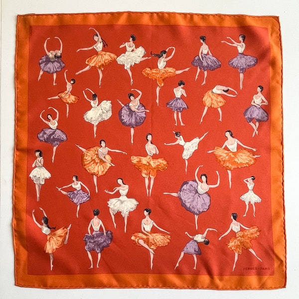 Vintage Hermes La Danse scarf Hermes foulard red ballerinas print 100% silk Hermes Gavroche scarf style