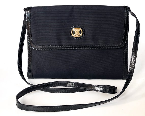 Vintage Celine Bag Navy Blue Black Celine Leather Horsebit Bag
