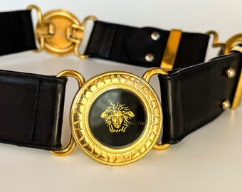Vintage Gianni Versace Medusa Leather Belt - Size 70 - Etsy